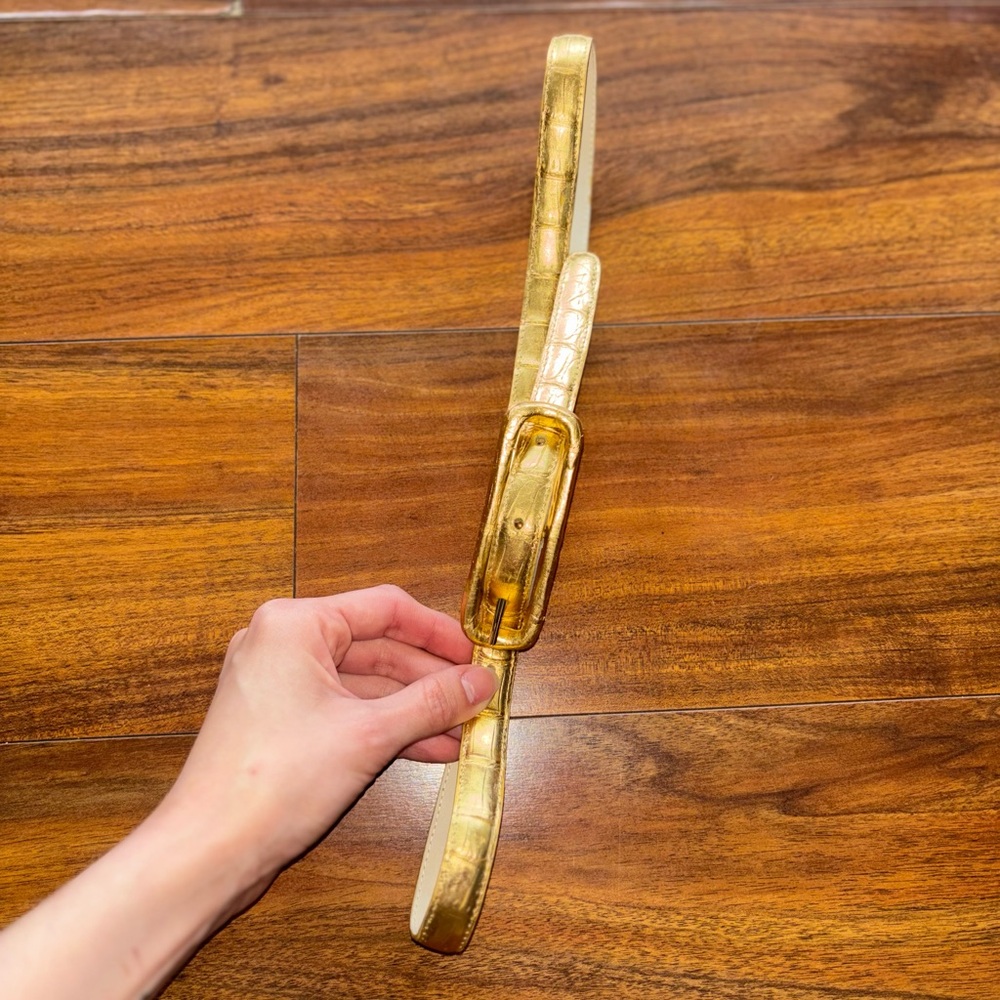 Nancy Gonzalez Metallic Gold Genuine Crocodile Leather Belt
